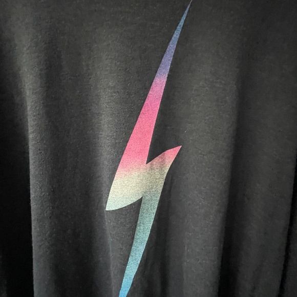 AVIATOR NATION Rainbow Lightning Bolt Charcoal Long Sleeve Cropped Tee ~ Size XL - Picture 3 of 6